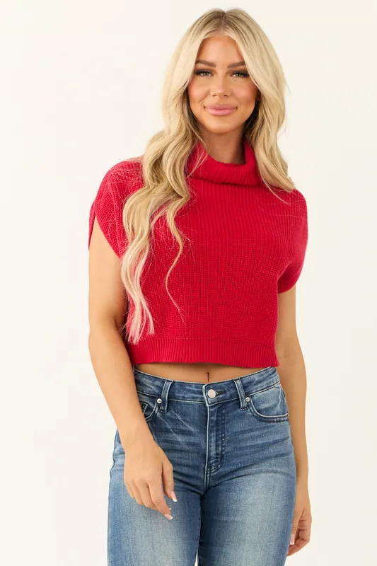 Lipstick Turtleneck Cap Sleeve Sweater Top - Day + Moon
