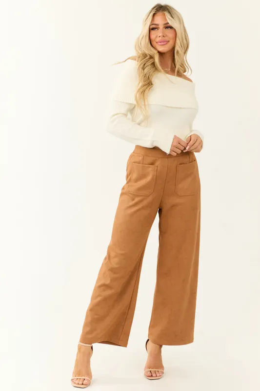 Copper Faux Suede Wide Leg Pants - Jodifl