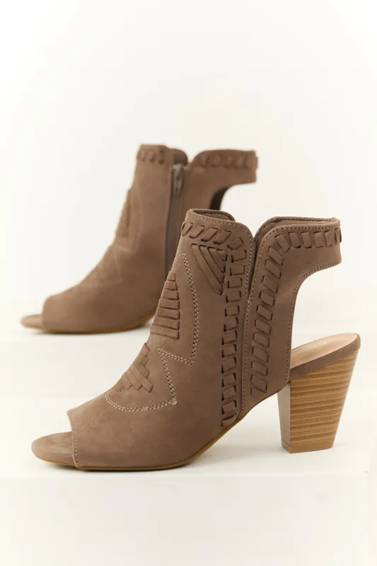 Taupe Faux Suede Open Toe Ankle Heels - JP ORIGINAL CORP