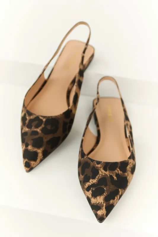 Cocoa Leopard Print Slingback Pointed Toe Flats - FORTUNE DYNAMIC