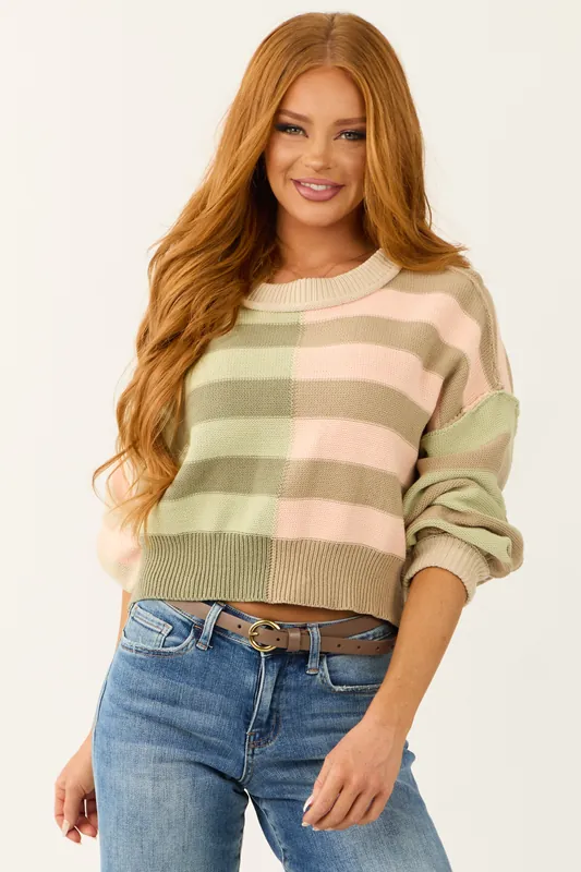 Multicolored Colorblock Stripe Cropped Sweater - Paper Moon
