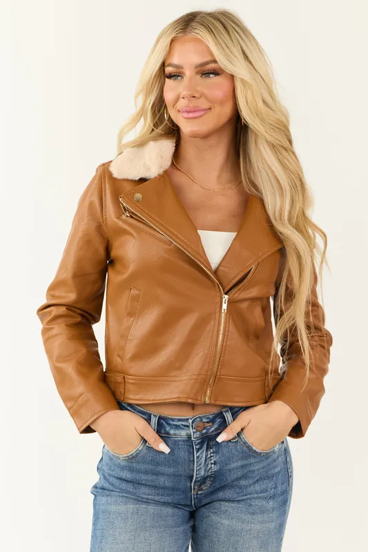 Brown Sugar Faux Leather Biker Jacket - Shop Iris