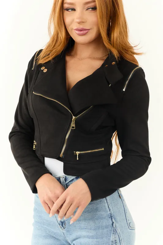 Black Faux Suede Zipper Detail Biker Jacket - Shop Iris