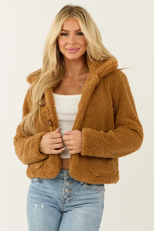 Caramel Sherpa Snap Button Up Jacket - Shop Iris