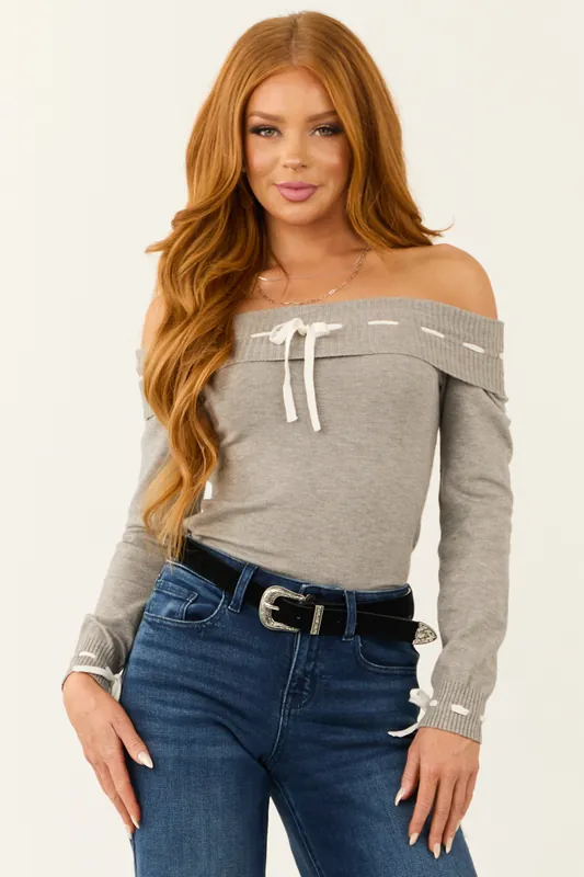 Steel Off Shoulder Contrast Stitching Top - Able