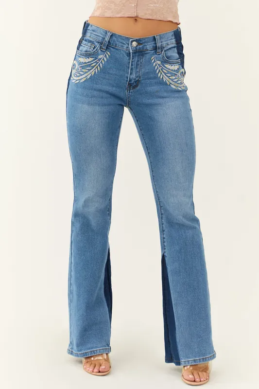 Medium Wash Embroidered Western Bootcut Jeans - Vibrant