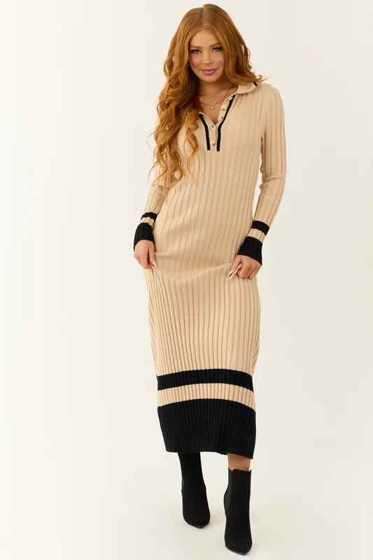 Beige Colorblock Stripe Maxi Sweater Dress - Able