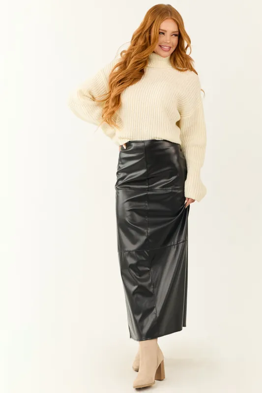 Black Faux Leather Slit Maxi Skirt - One Fashion