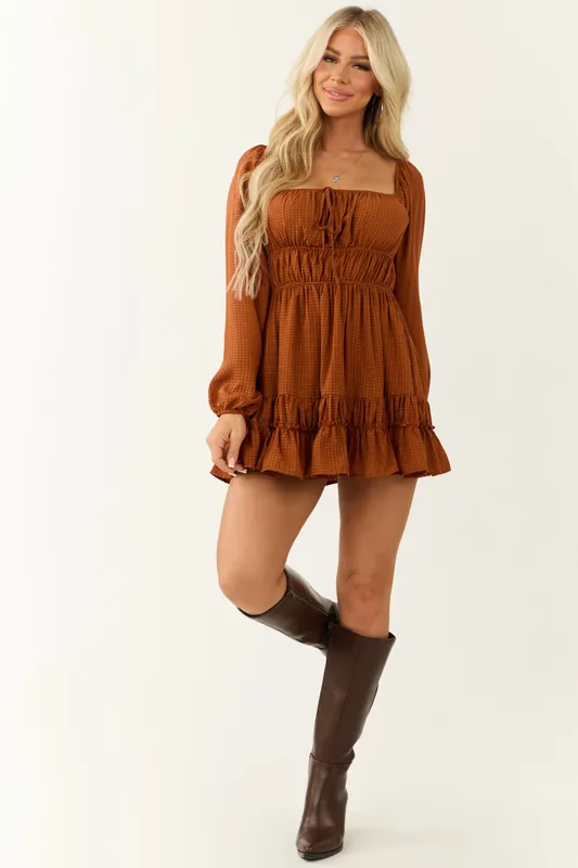 Caramel Puff Sleeve Square Neck Mini Dress - LE LIS