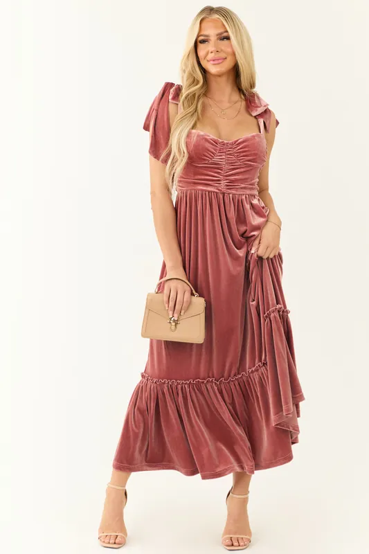 Punch Velvet Tie Straps Ruched Maxi Dress - So Me