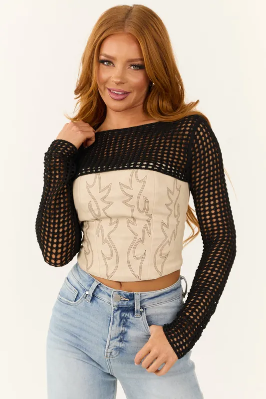 Black Lattice Shrug Long Sleeve Sweater Knit Top - ANGIE
