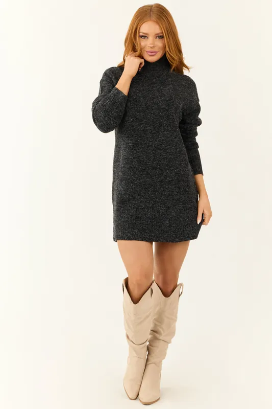 Charcoal Mock Neck Mini Sweater Dress - HYFVE