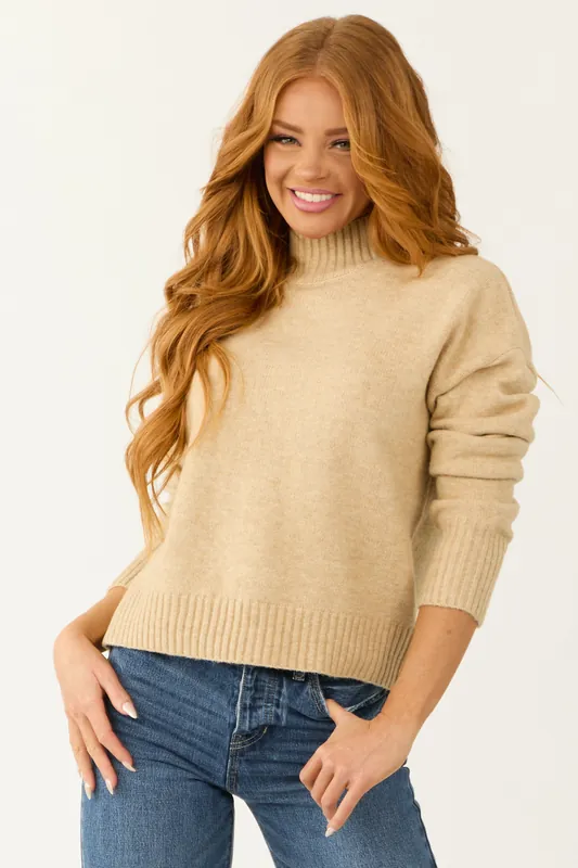 Nude Long Sleeve Mock Neck Soft Sweater - HYFVE