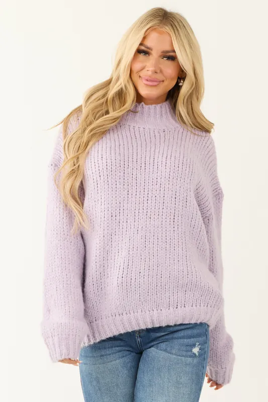 Periwinkle High Neck Chunky Knit Oversized Sweater - HYFVE