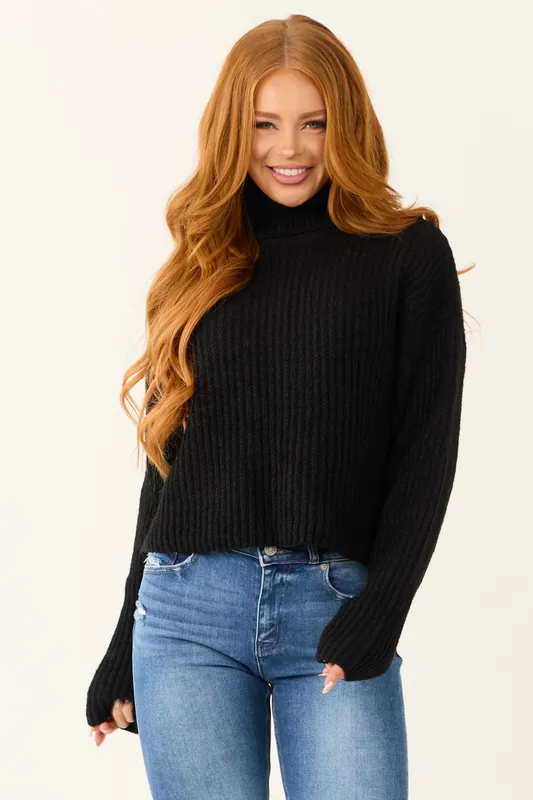 Black Long Sleeve Turtleneck Chunky Sweater - HYFVE