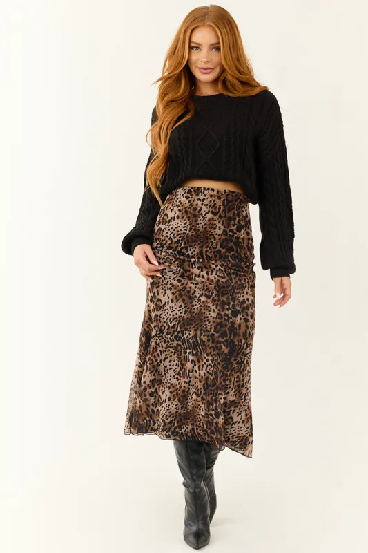 Camel and Black Leopard Print Midi Skirt - IDEM DITTO