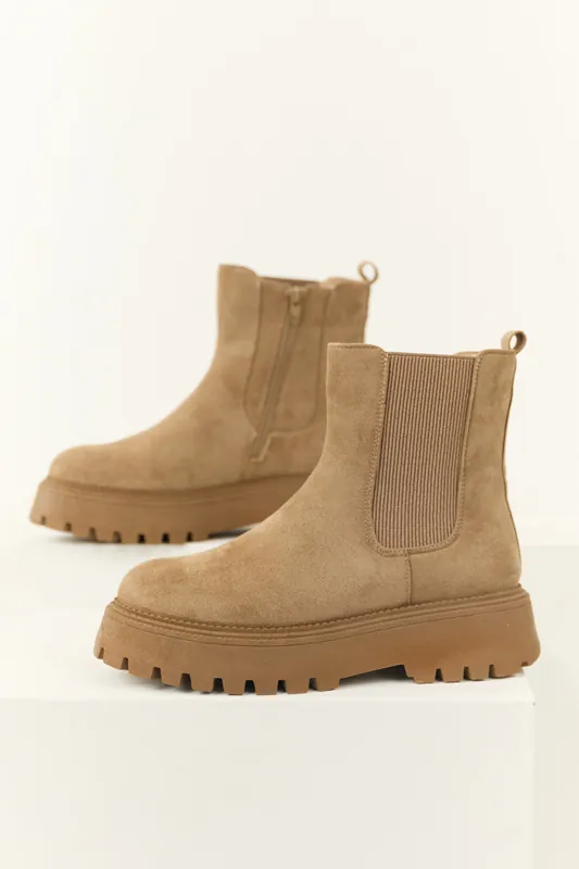 Latte Faux Suede Lug Platform Boots - JP ORIGINAL CORP