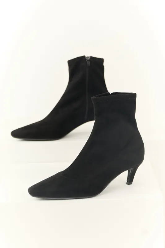 Black Faux Suede Pointed Toe Ankle Booties with Heel - JP ORIGINAL CORP