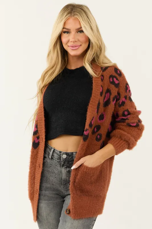 Caramel Leopard Print Button Down Cardigan - Umgee