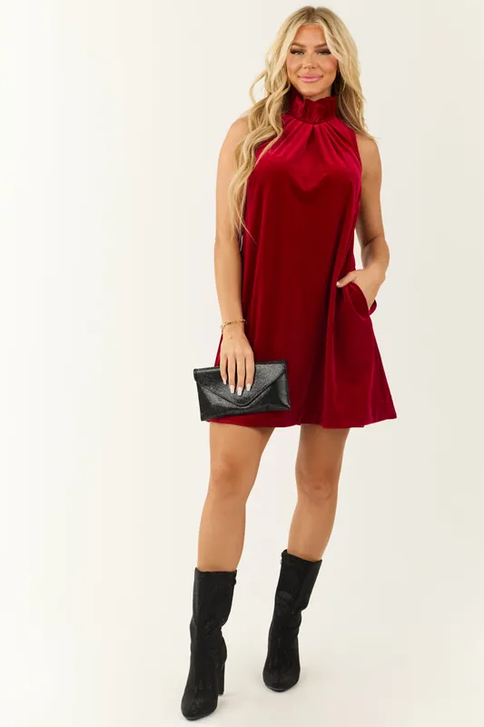 Ruby Halter Neck Sleeveless Velvet Short Dress - Umgee