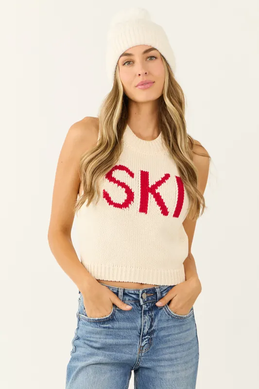 Cream 'Ski' Knit Sleeveless Sweater Top - LE LIS