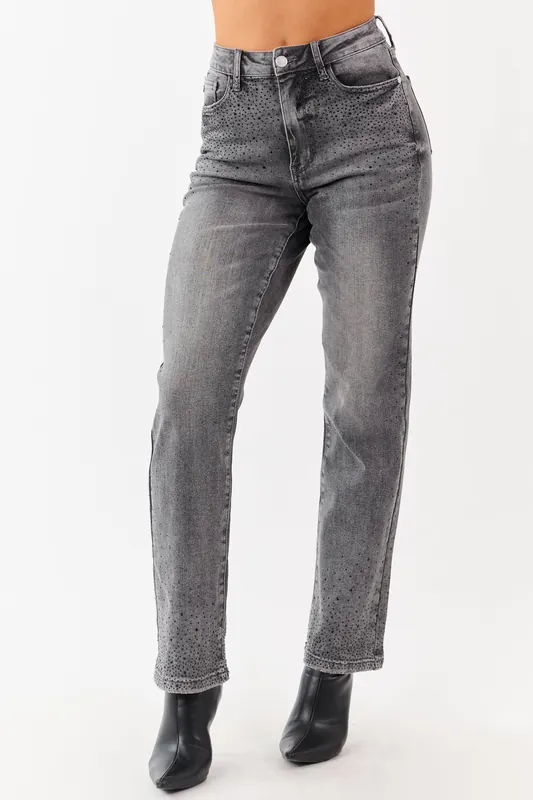 Judy Blue Stone Rhinestone Detail Straight Jeans