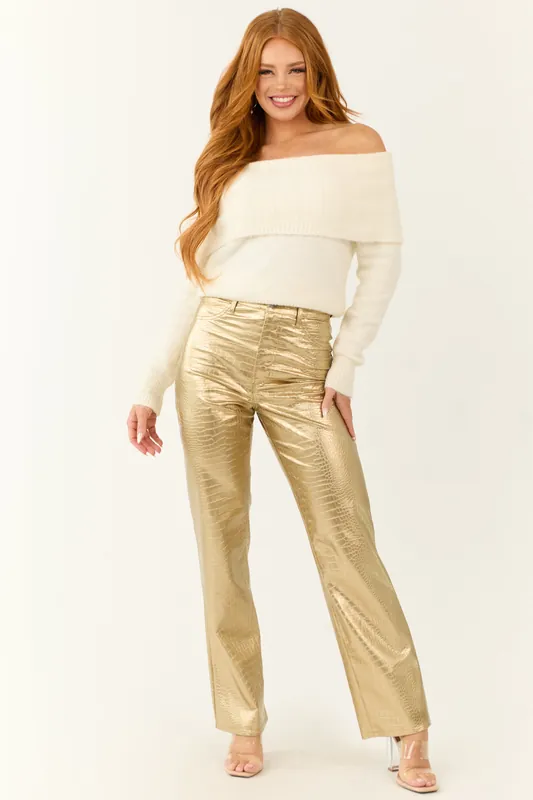 Gold Faux Leather Snakeskin Super High Rise Pants - Cello Jeans