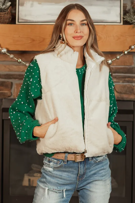 Champagne Reversible Faux Fur Quilted Zip Up Vest - Shop Iris