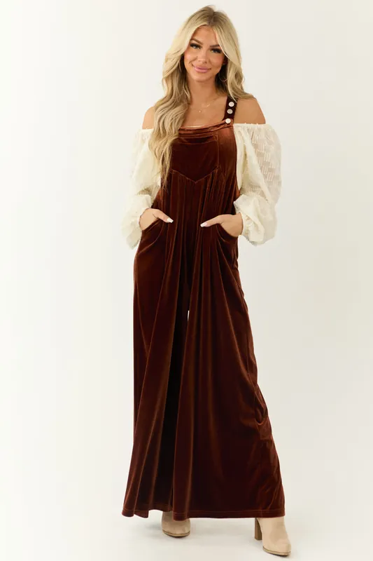 Spice Velvet Wide Leg Overall Jumpsuit - BiBi