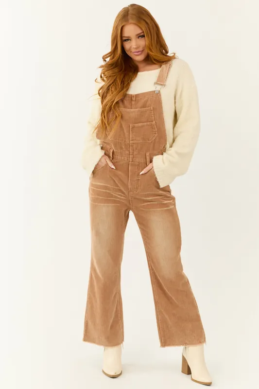 Brown Sugar Washed Wide Leg Corduroy Overalls - BiBi