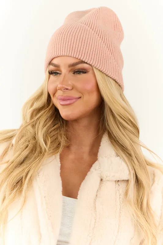 Cherry Blossom Front Fold Ribbed Knit Beanie - Leto Collection