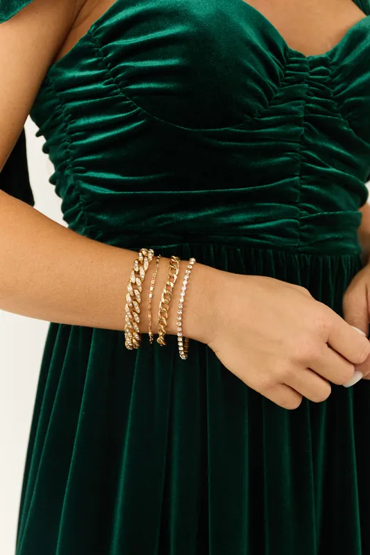 Gold Rhinestone Chain Bracelet Set - Shewin