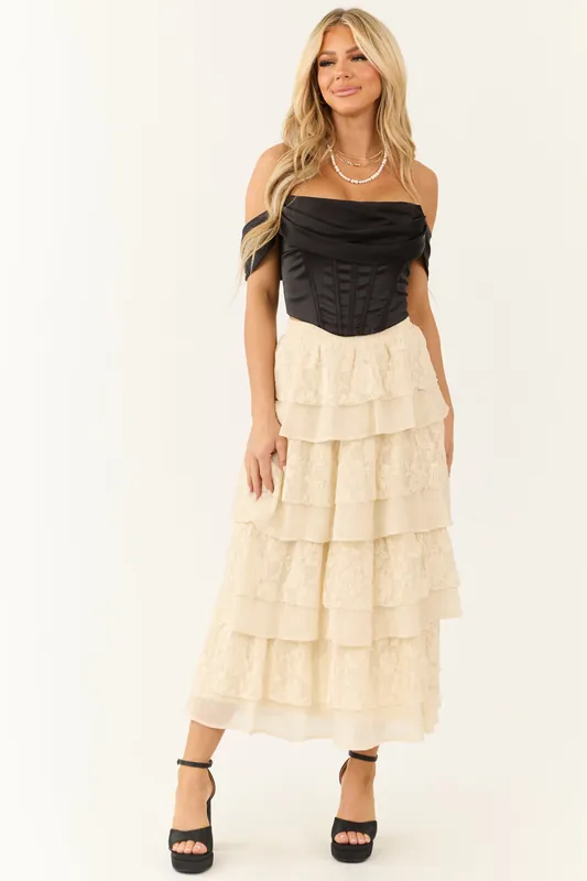 Cream Lace Ruffle Tiered Maxi Skirt - Listicle