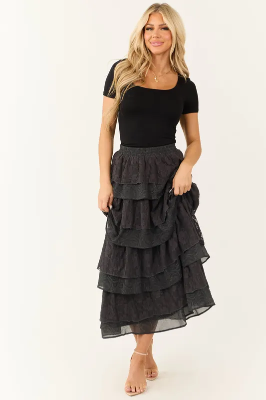Charcoal Lace Ruffle Tiered Maxi Skirt - Listicle