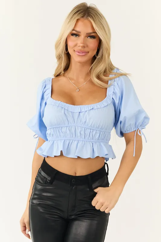 Cornflower Half Puff Sleeve Cropped Blouse - Aureum