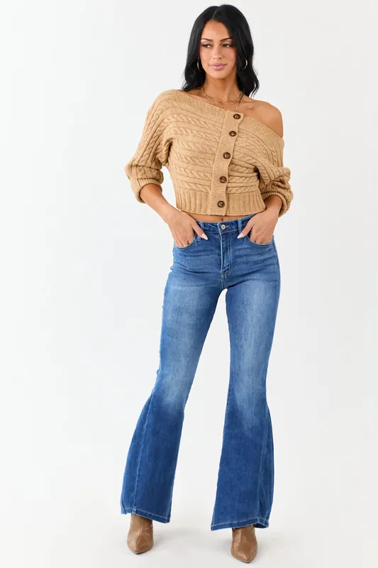 KanCan Medium Wash Angled Hem Flare Leg Jeans