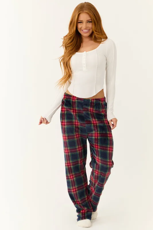 Ruby and Navy Plaid Fleece Pajama Pants - JRB Collection