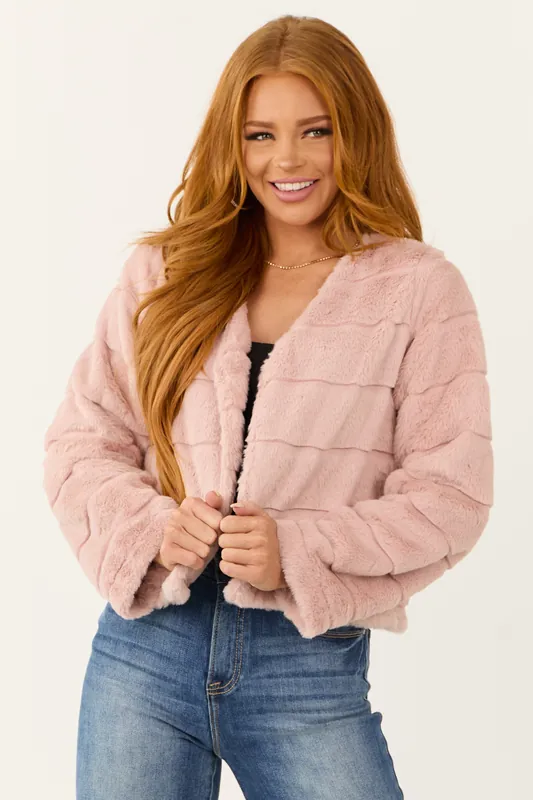 Dusty Blush Fuzzy Soft Long Sleeve Jacket - I JOAH