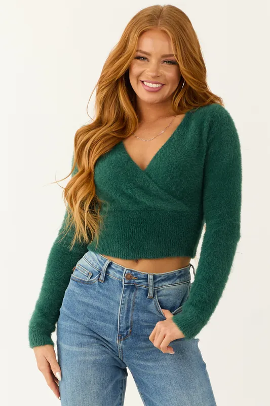 Pine Surplice Wrap Eyelash Knit Sweater - I JOAH