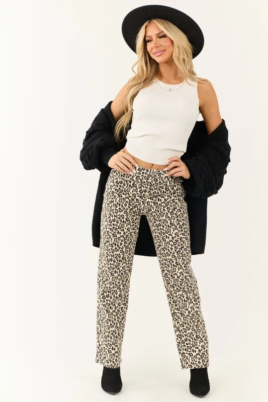 Coconut Leopard Print Denim Straight Fit Pants - IDEM DITTO