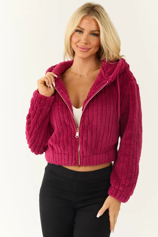 Hibiscus Hooded Ribbed Faux Fur Jacket - Love Poem