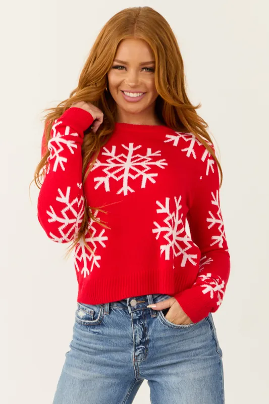 Bright Scarlet Long Sleeve Snowflake Sweater - So Me