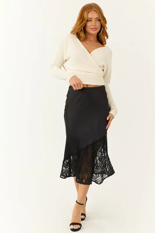 Black Lace Bottom Asymmetrical Midi Skirt - Fore Collection