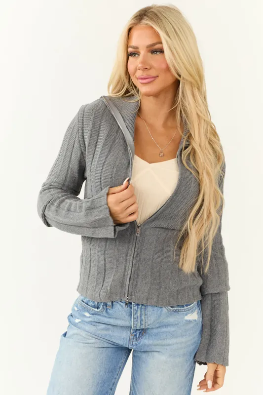 Steel Sweater Knit Zip Up Long Sleeve Jacket - Fore Collection