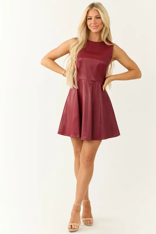 Cranberry Faux Leather Sleeveless Skater Dress - NAKED ZEBRA