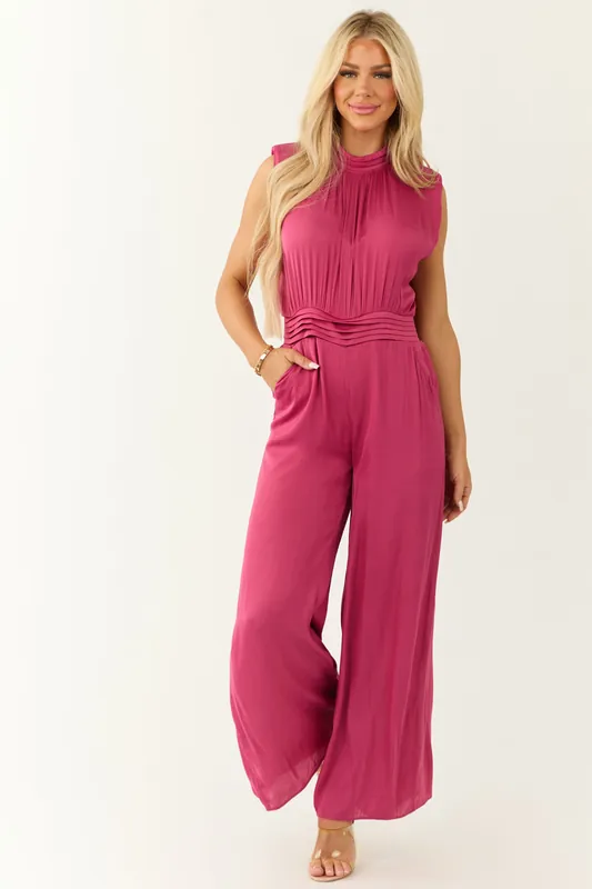 Mulberry Sleeveless Wide Leg Silky Jumpsuit - NAKED ZEBRA