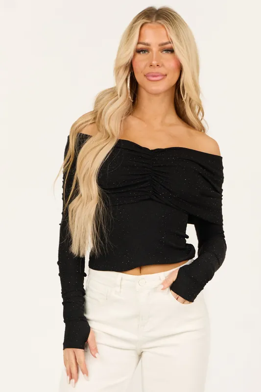 Black Studded Metallic Off Shoulder Top - Promesa