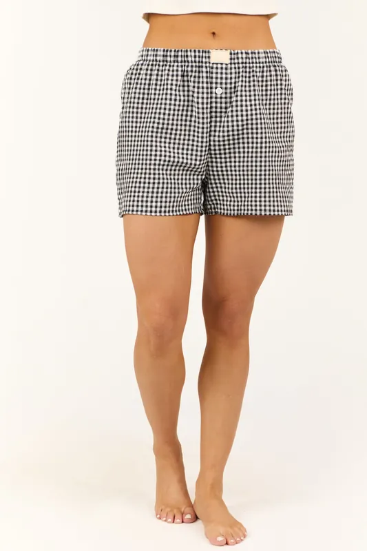 Black and Ivory Gingham High Waist Shorts - De Vave