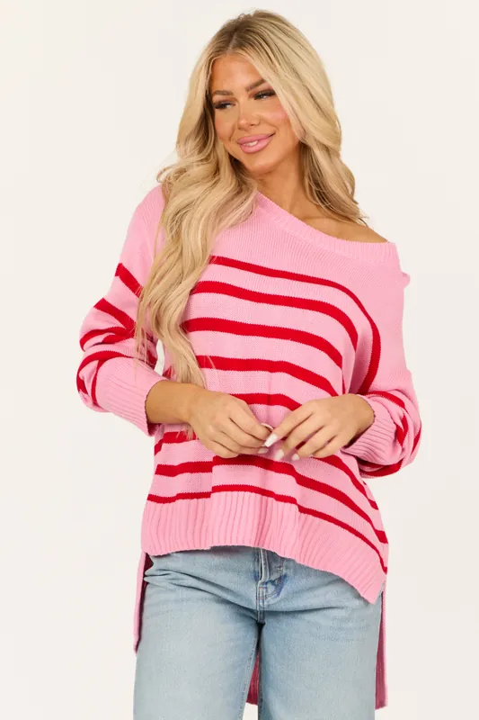 Light Bubblegum Striped Round Neck Sweater - Haptics