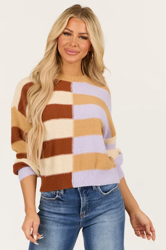 Beige Colorful Stripe Long Sleeve Sweater - So Me